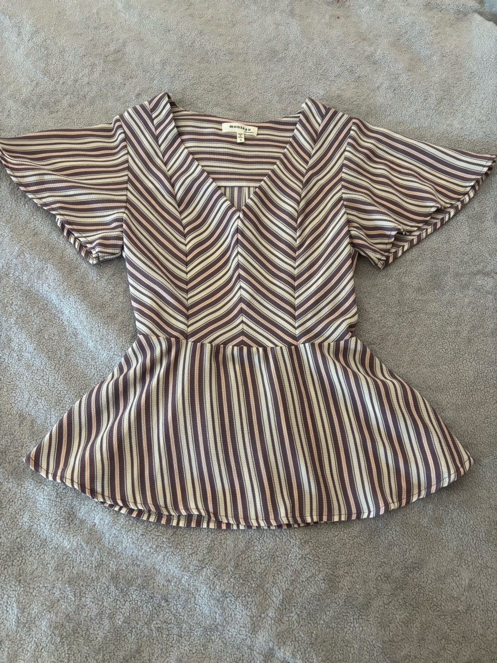 Monteau Striped Peplum Blouse